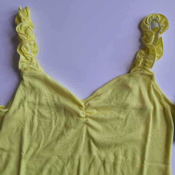 BP Yellow Ribbed Tank Top Ruffle Strap Size Medium - Picture 2 of 4